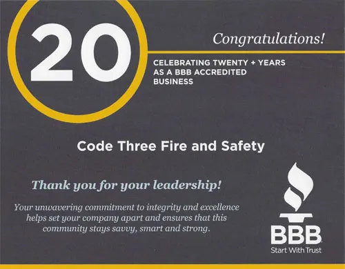 Code Three Fire and Safety BBB Business Card